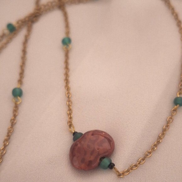 Artisan Double Strand Gold Chain Kazuri Kenyan Ceramic Bead Necklace - Picture 4 of 6